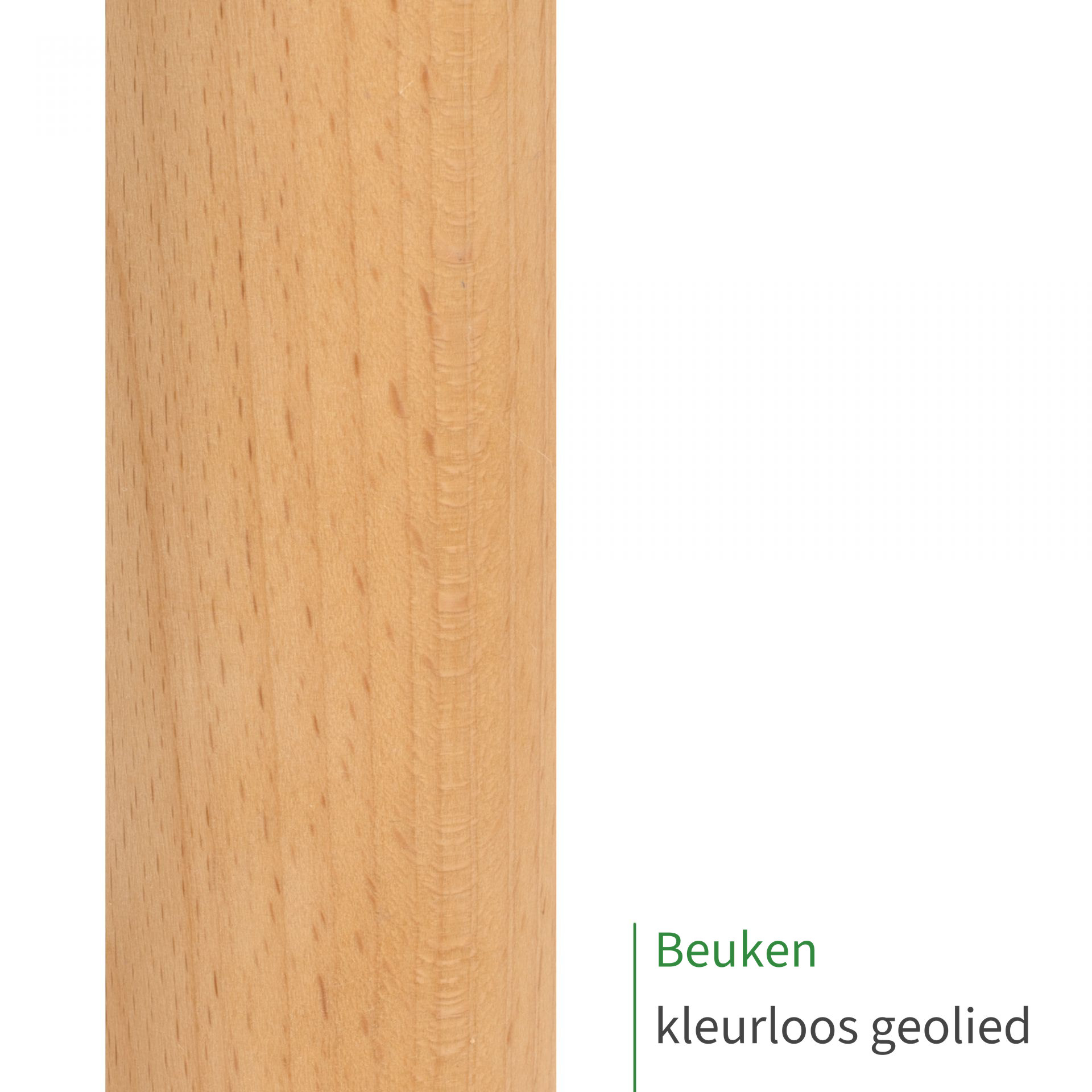 Beuken, kleurloos geolied: close-up van het oppervlak van een houten leuning met zichtbare houtnerf als kleurstaal