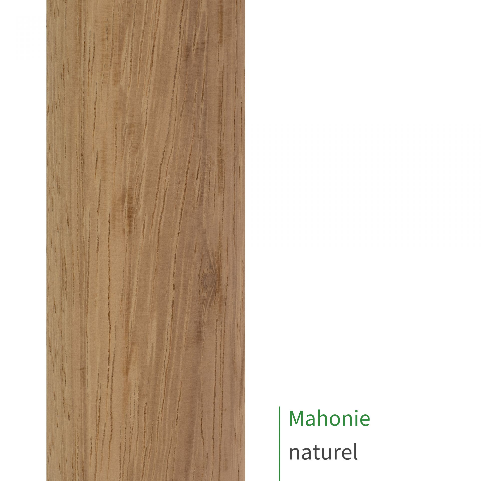 Mahonie, naturel: close-up van het oppervlak van een houten leuning met zichtbare houtnerf als kleurstaal