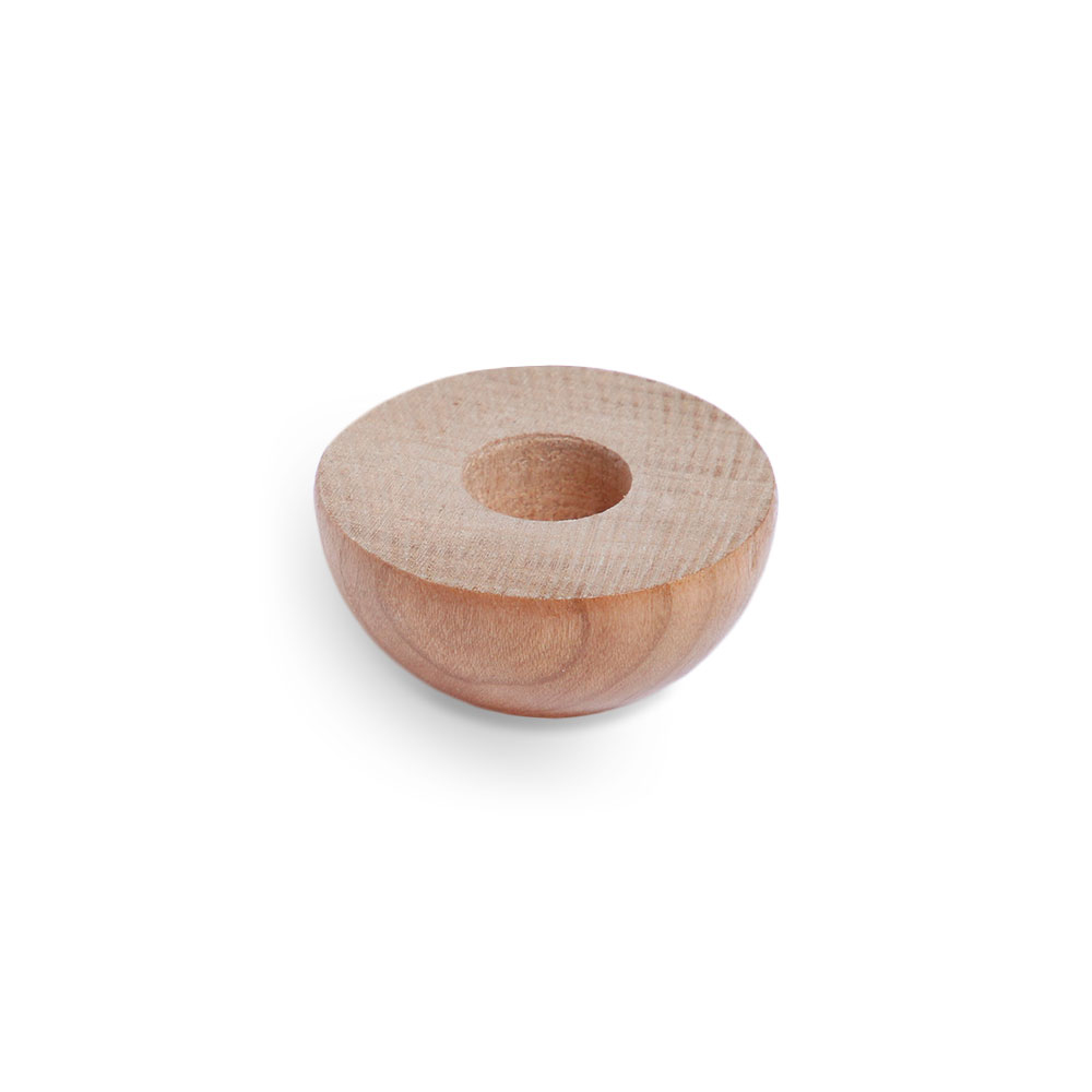 Eindkap van kersenhout voor houten leuning, halfronde kap van onderen met boring voor de houten deuvel, Ø 40 tot 50 mm