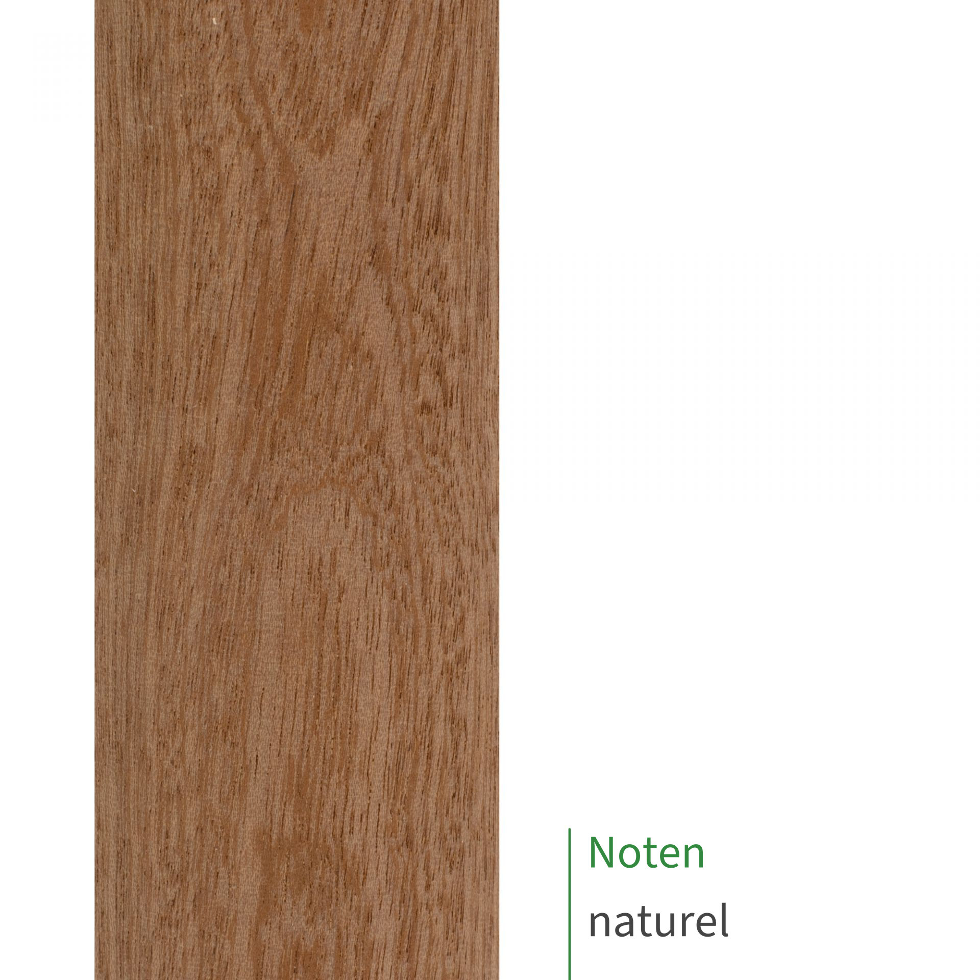 Noten, naturel: close-up van het oppervlak van een houten leuning met zichtbare houtnerf als kleurstaal