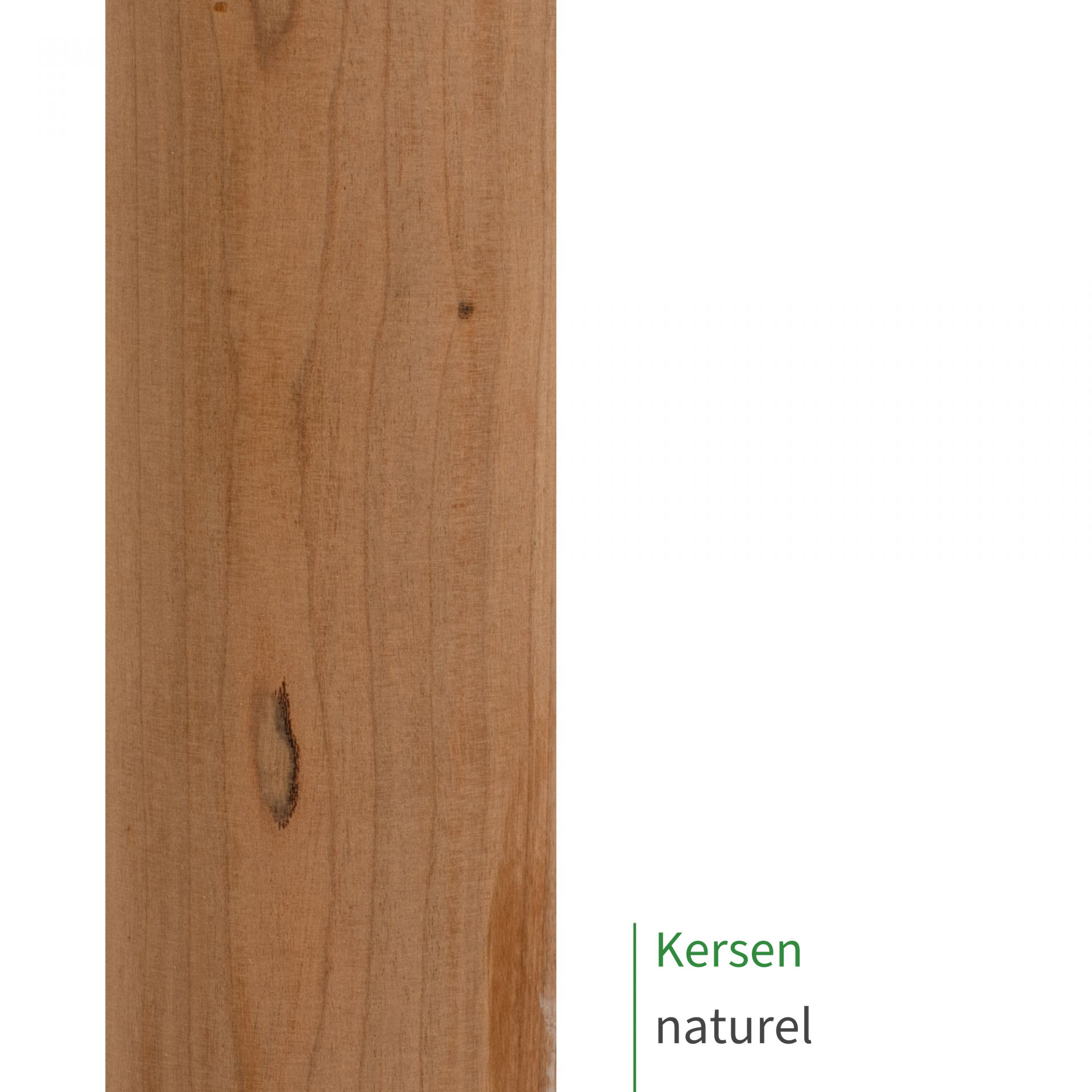 Kersen, naturel: close-up van het oppervlak van een houten leuning met zichtbare houtnerf als kleurstaal