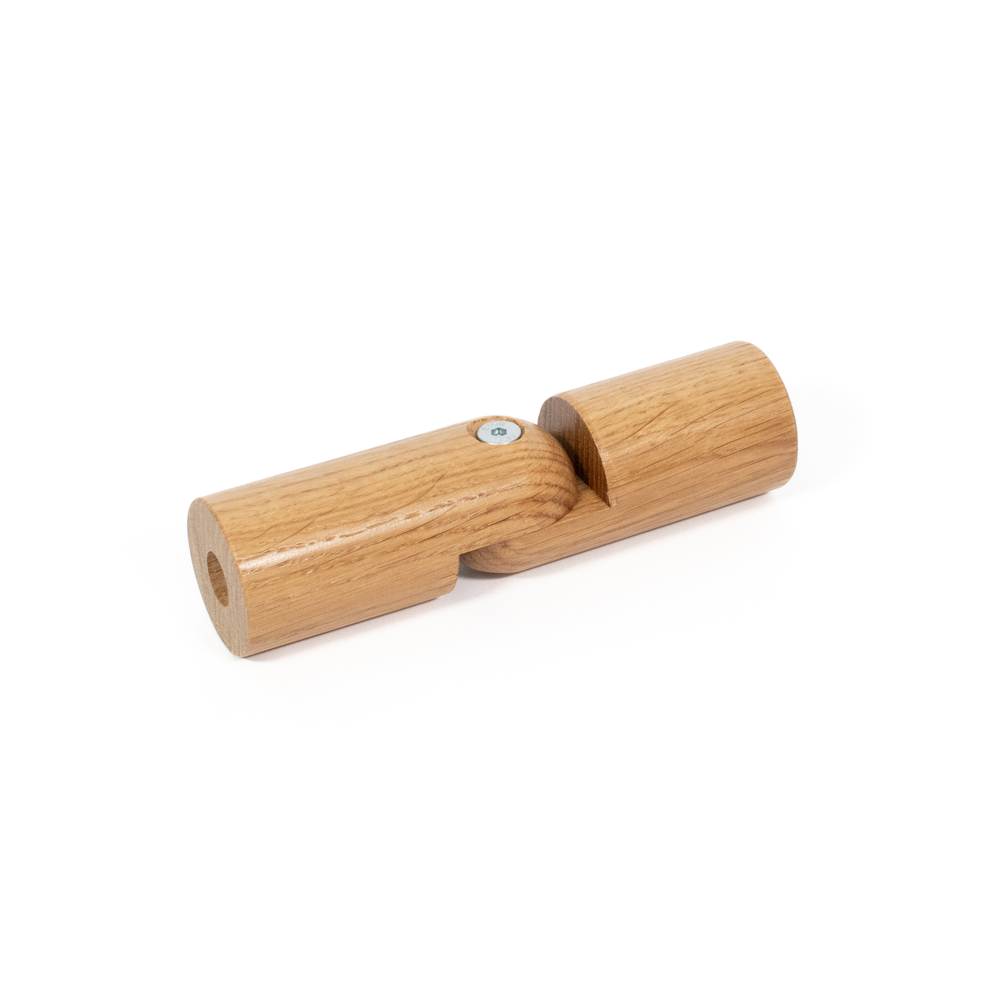 Flexibel verbindingsstuk van eikenhout, Ø 42 mm, voor houten leuning, gestrekt tot 180°, scharnier met schroef, van bovenaf