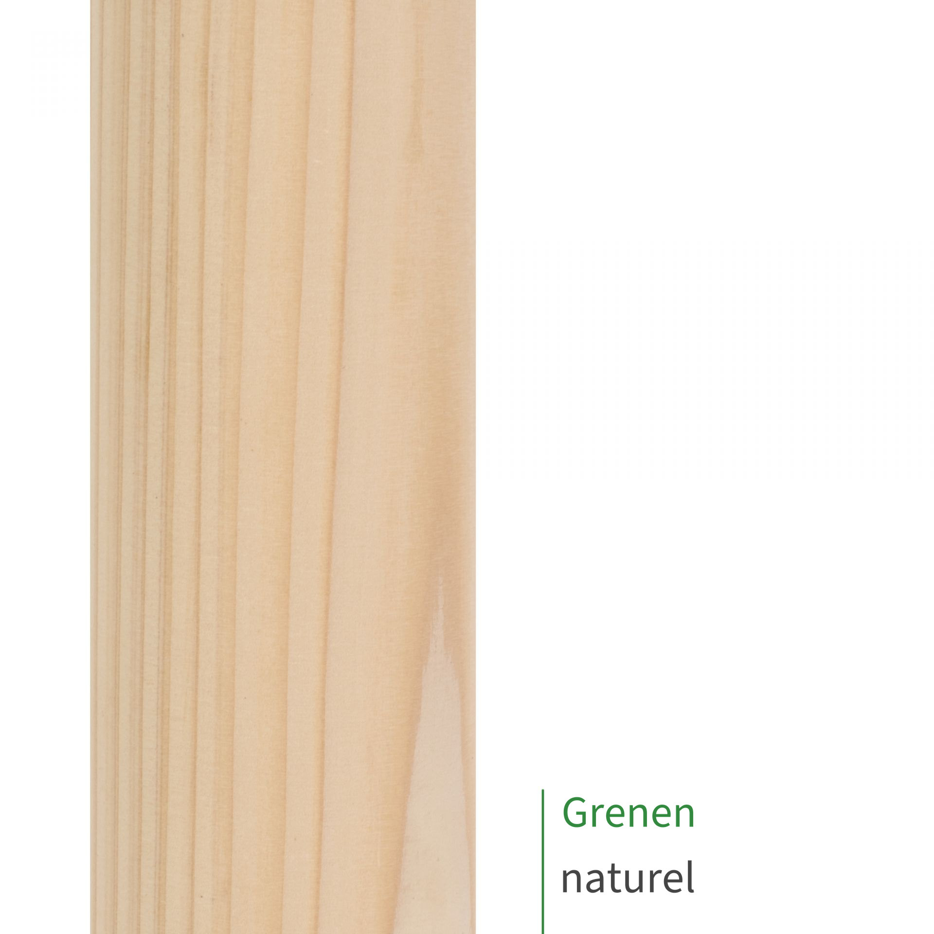 Grenen, naturel: close-up van het oppervlak van een houten leuning met zichtbare houtnerf als kleurstaal