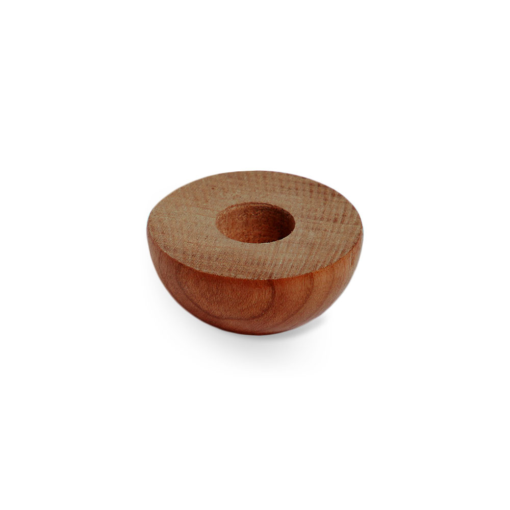 Eindkap van iroko, halfrond, naturel, voor houten leuning Ø 40 tot 50 mm, roodbruine houten kap met boring, vrijstaand