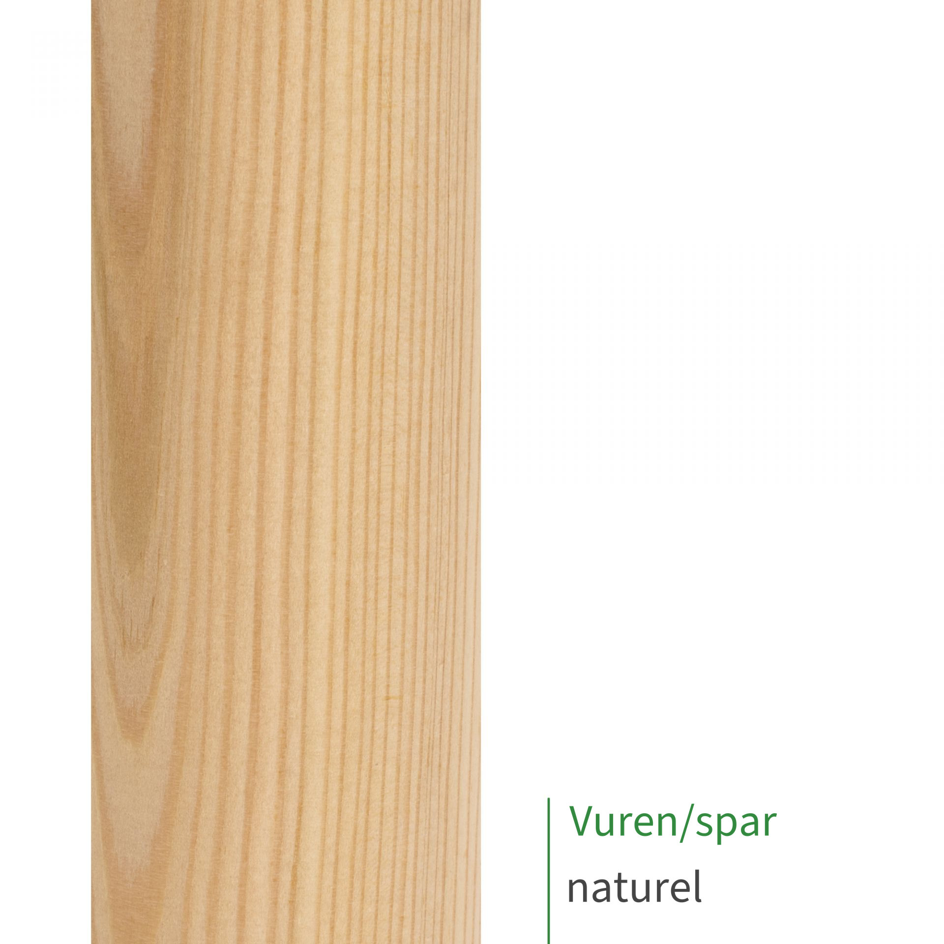 Vuren/dennen, naturel: close-up van het oppervlak van een houten leuning met zichtbare houtnerf als kleurstaal