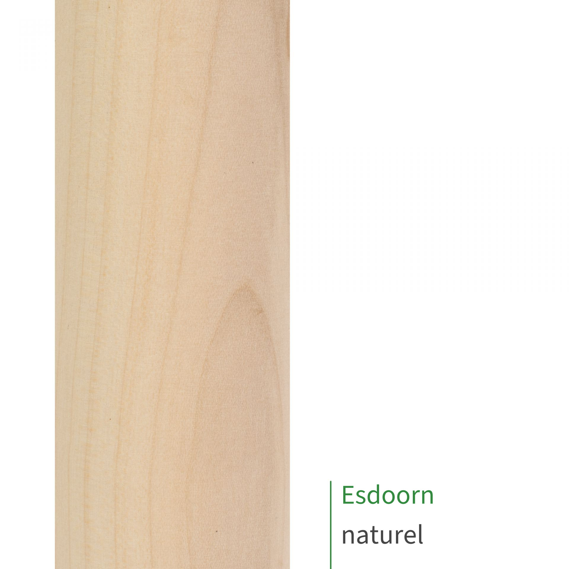 Esdoorn, naturel: close-up van het oppervlak van een houten leuning met zichtbare houtnerf als kleurstaal