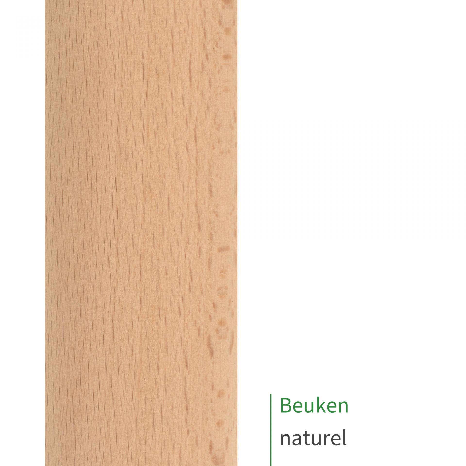 Beuken, naturel: close-up van het oppervlak van een houten leuning met zichtbare houtnerf als kleurstaal