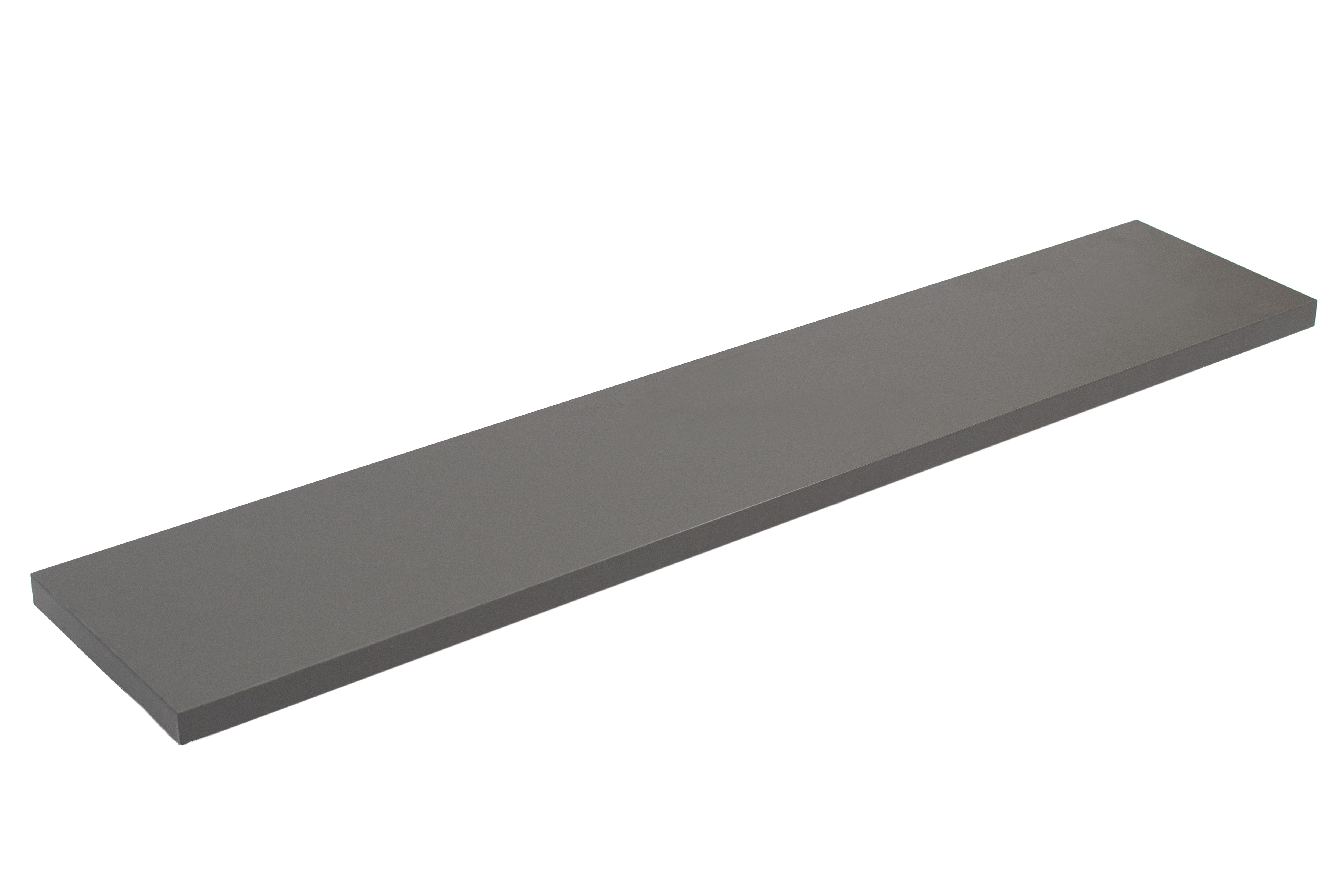 Melamine vensterbank met steenlook (leisteen), donkergrijs, vrijstaand in schuin aanzicht