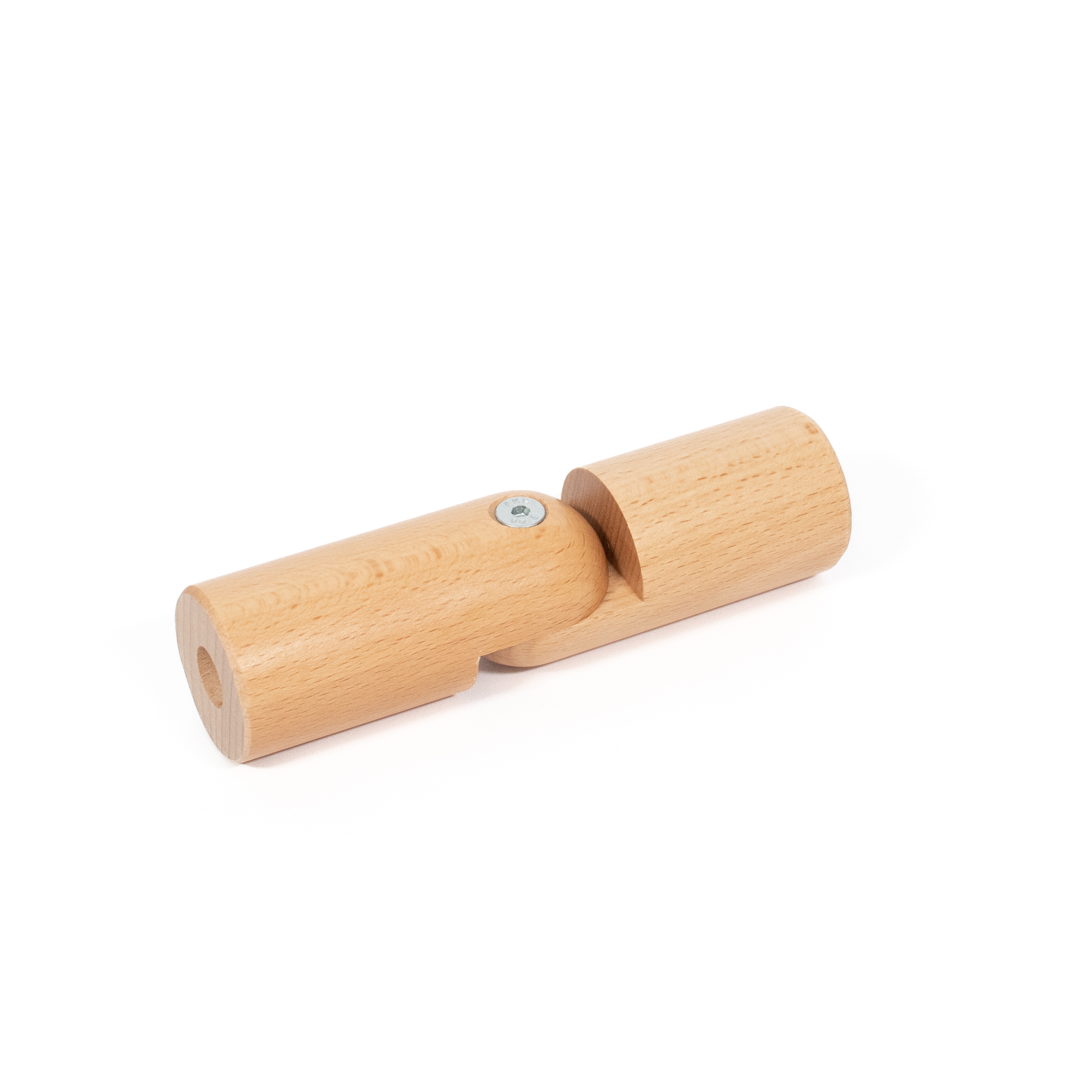 Flexibel verbindingsstuk van beukenhout, Ø 42 mm, voor houten leuning, gestrekt tot 180°, scharnier met schroef, van bovenaf
