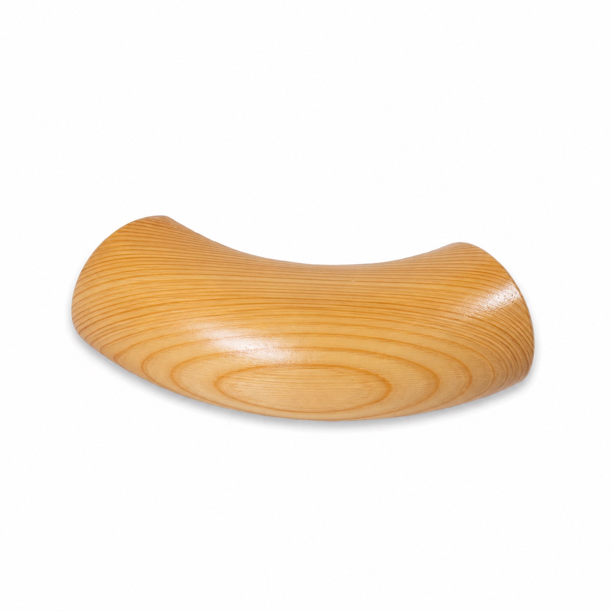 Ronde eindbocht 90° van lariks, gebogen eindstuk met opvallende geeloranje nerf, liggend, Ø 35 tot 50 mm