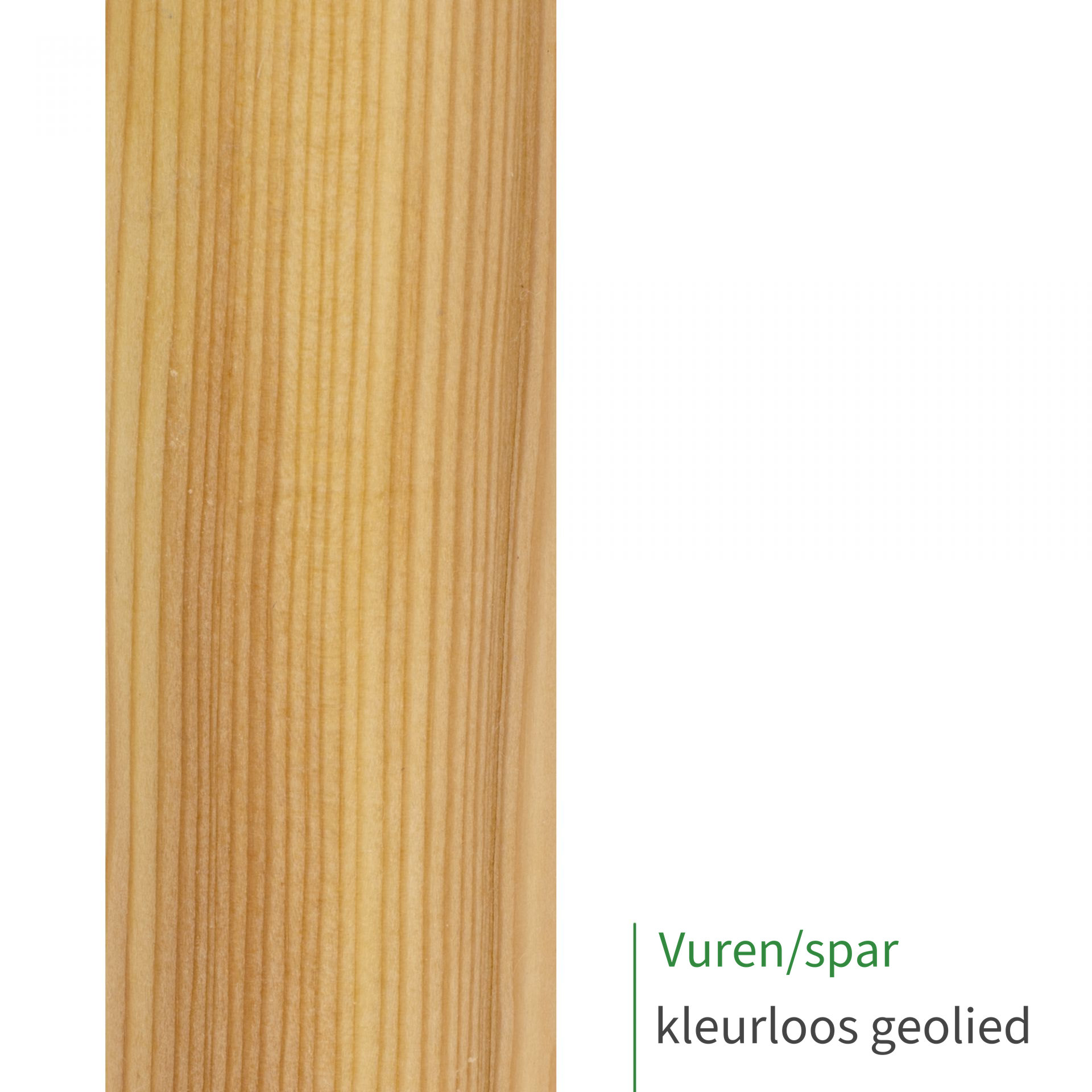 Vuren/dennen, kleurloos geolied: close-up van het oppervlak van een houten leuning met zichtbare houtnerf als kleurstaal