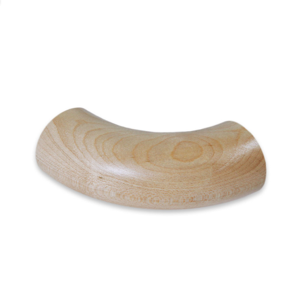 Ronde eindbocht 90° van essenhout, gebogen eindstuk van licht hout met duidelijke nerf, Ø 35 tot 50 mm