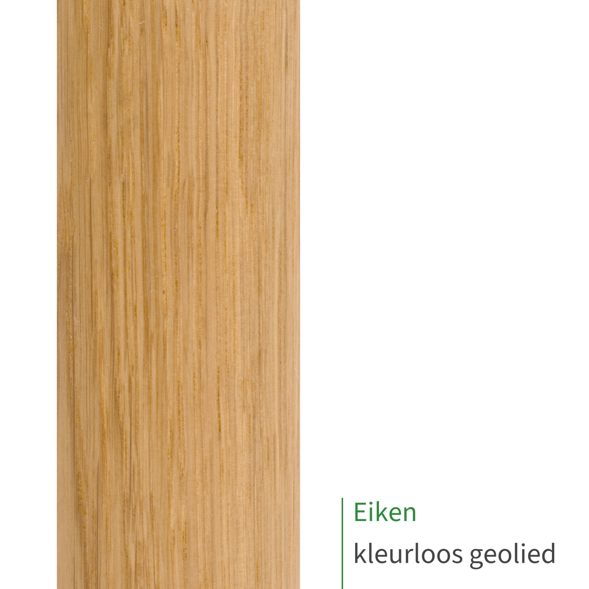 Eiken, kleurloos geolied: close-up van het oppervlak van een houten leuning met zichtbare houtnerf als kleurstaal