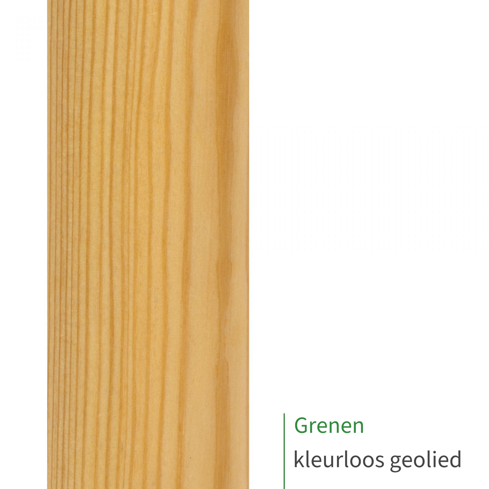 Grenen, kleurloos geolied: close-up van het oppervlak van een houten leuning met zichtbare houtnerf als kleurstaal