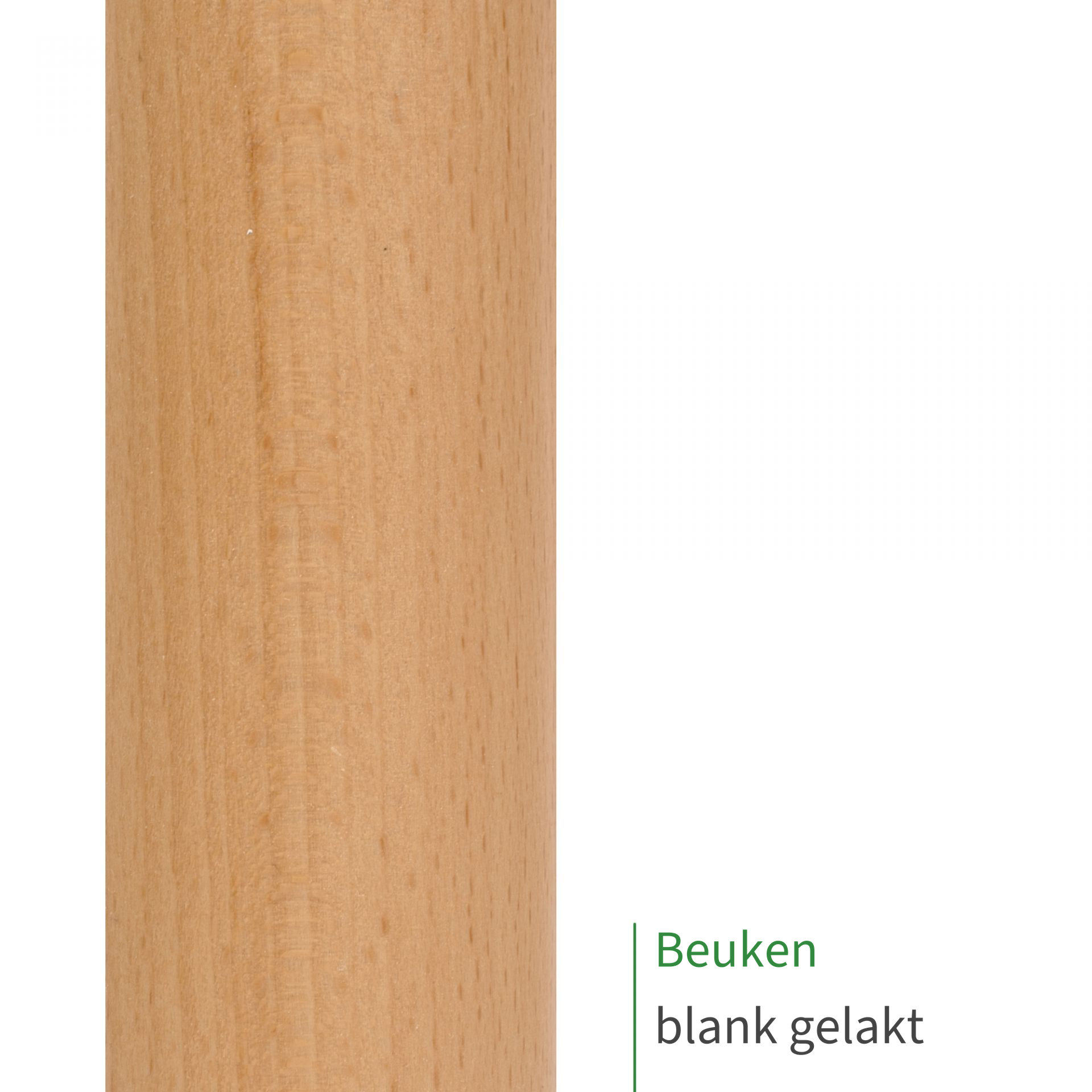 Beuken, blank gelakt: close-up van het oppervlak van een houten leuning met zichtbare houtnerf als kleurstaal