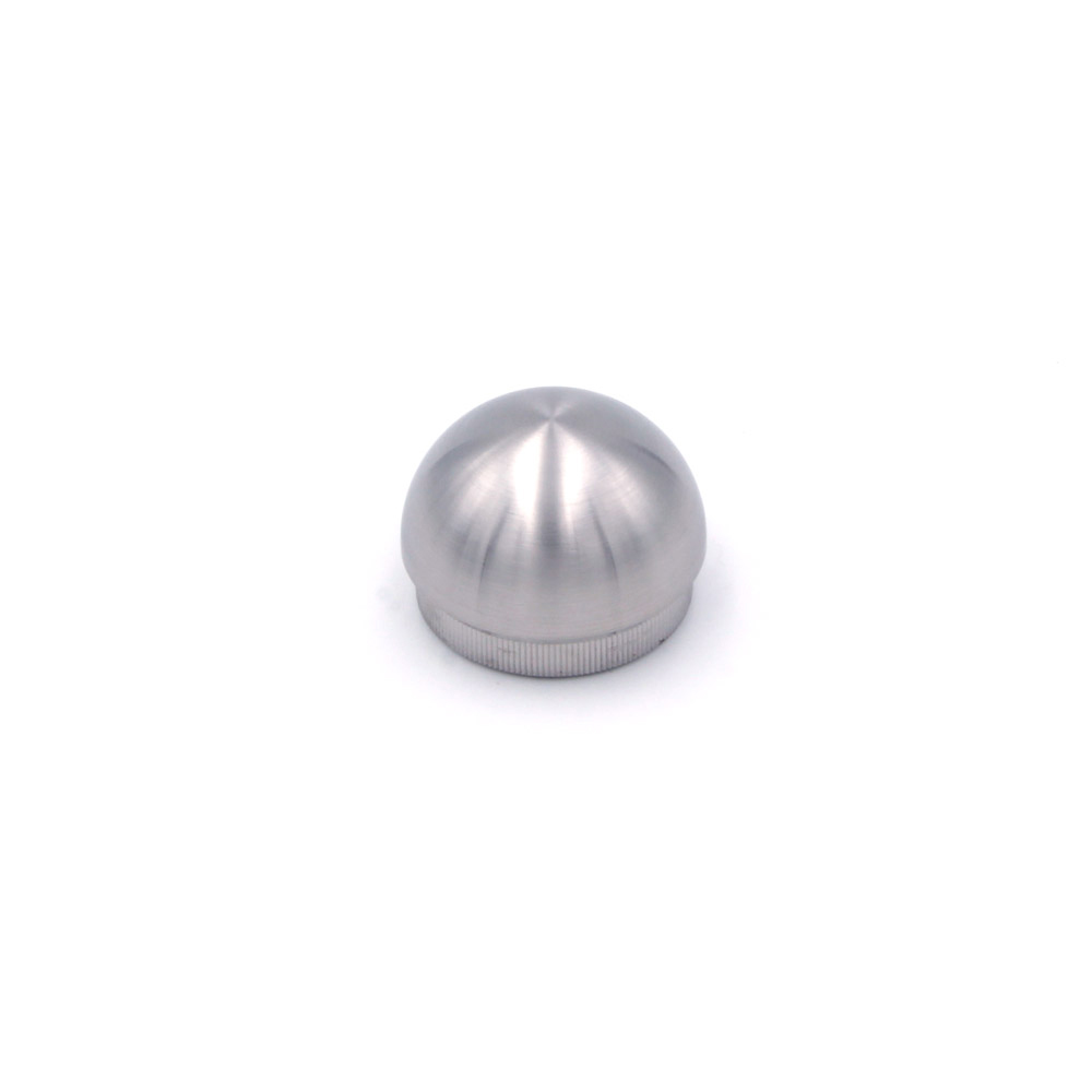 Ronde eindkap voor roestvrijstalen leuning 42,4 mm, halfbolvormige kap met gekartelde insteekrand, geborsteld