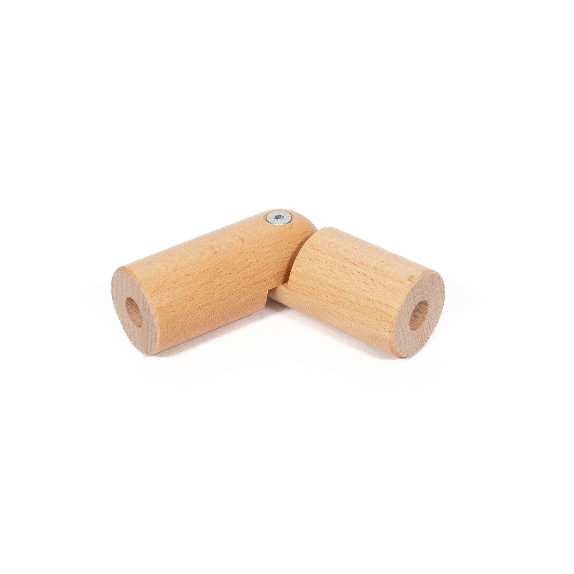 Verbindingsstuk van beukenhout met flexibele hoek, 42 mm: twee houten cilinders met scharnier, 90 tot 180 graden instelbaar